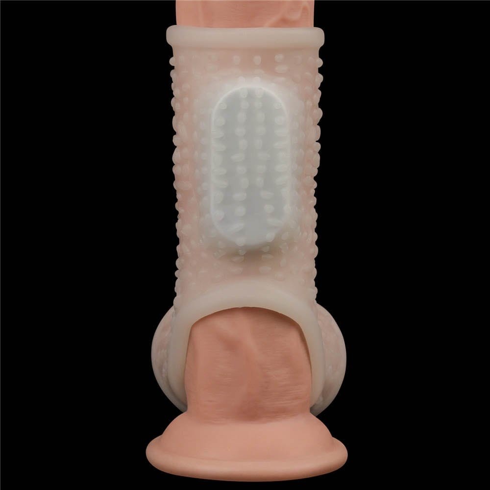 Vibrating Drip Knights Ring with Scrotum Sleeve - White Penis Sleeve for Enhanced Pleasure