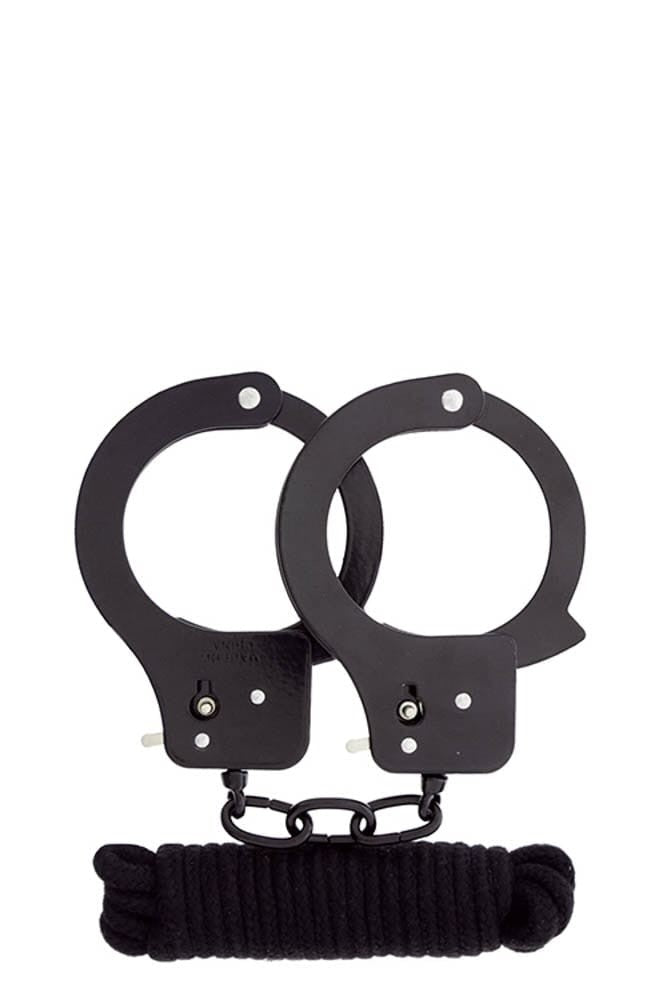 Bondx BDSM Metal Cuffs & Love Rope Set - Black Restraints for Ultimate Pleasure