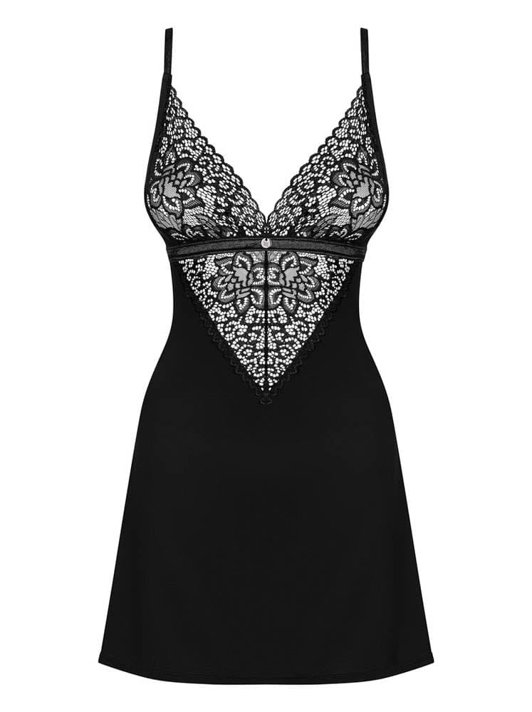 Stylish Cecilla Black Chemise & Thong Set - S/M Corset & Tanga for Sexy Nights