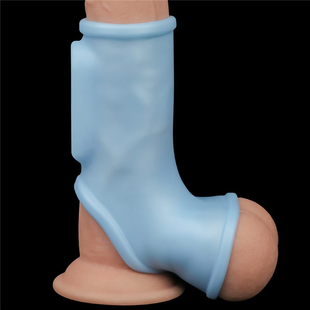 Vibrating Silk Knights Ring with Scrotum Sleeve - Blue Penis Sleeve for Enhanced Pleasure