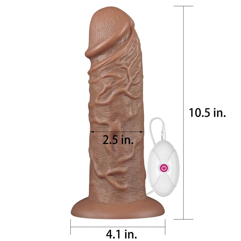 10.5'' Realistic Chubby Vibrating Dildo - Brown Silicone Pleasure Toy for Intense Stimulation