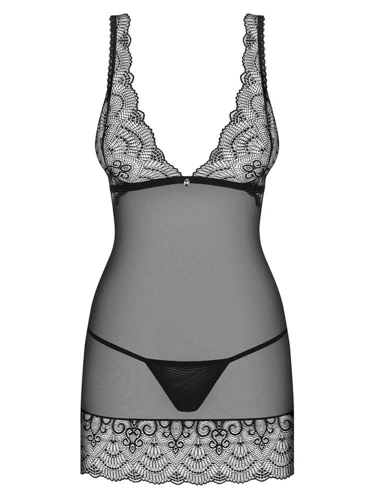 Elegant Firella Black Chemise & Thong Set S/M - Stylish Corset & Tanga Lingerie