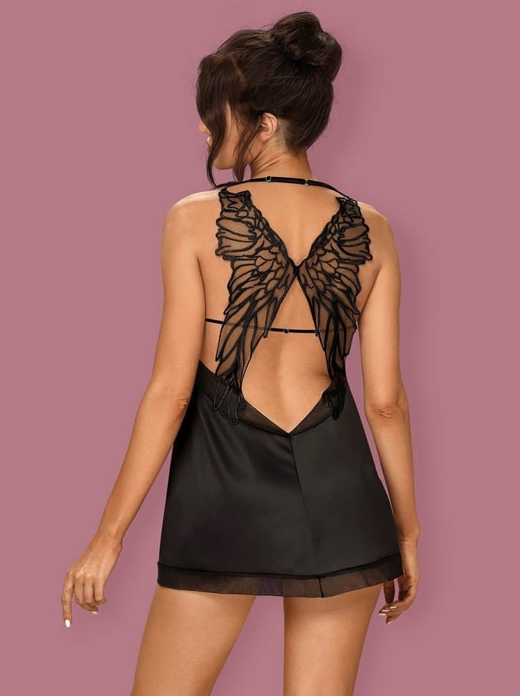 Alifini Black Chemise & Thong Set for Women - Corset Style L/XL - Sexy Lingerie