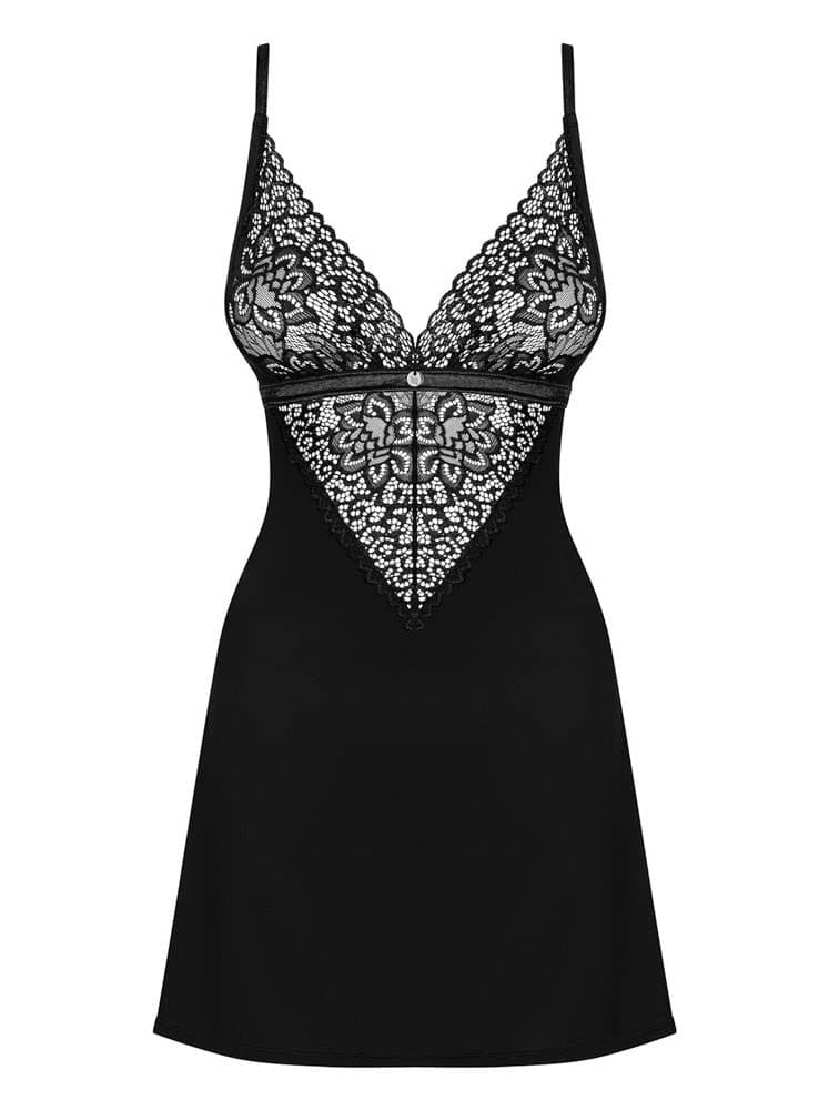 Cecilla chemise & thong black L/XL corset ?i tanga