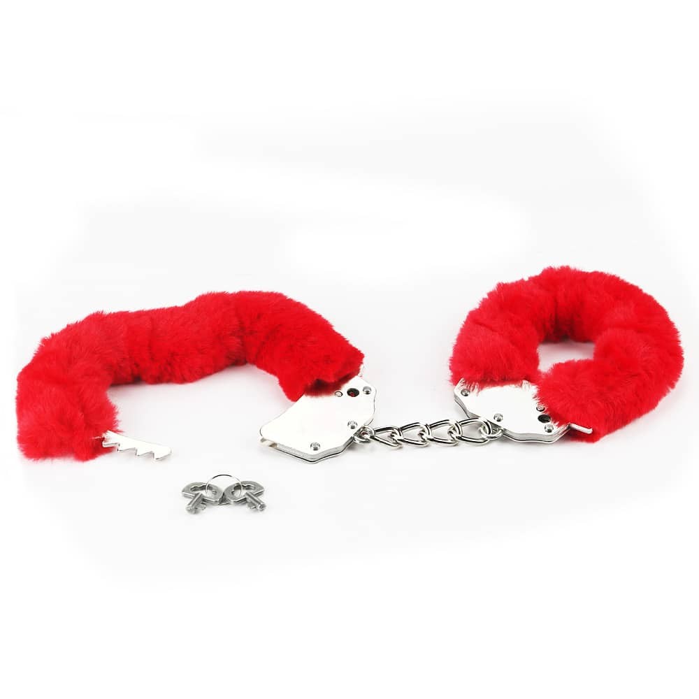 Explore BDSM Fun with Red Fluffy Hand Cuffs - Fetish Pleasure Restraints