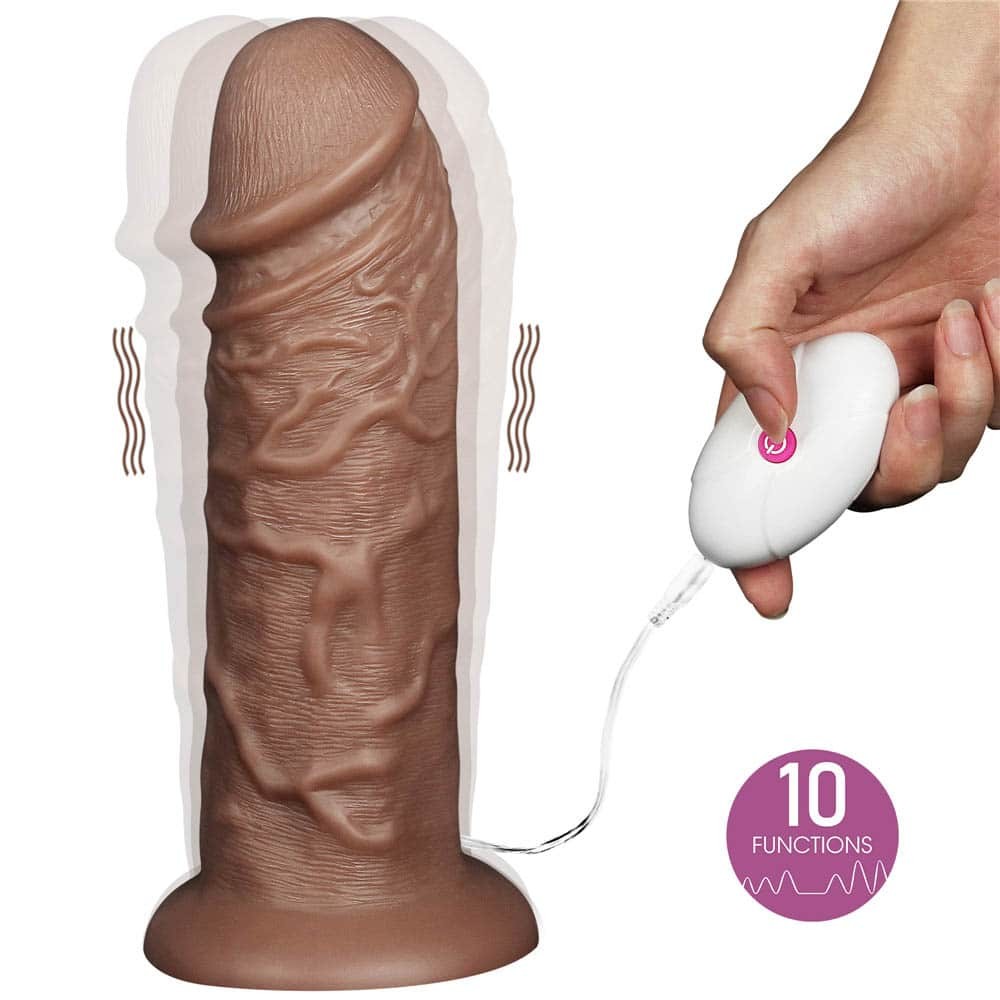 10.5'' Realistic Chubby Vibrating Dildo - Brown Silicone Pleasure Toy for Intense Stimulation