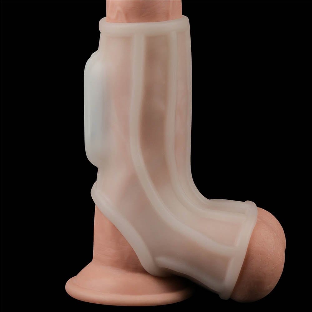 Vibrating Silk Knights Ring with Scrotum Sleeve - Enhance Pleasure | White II Man?onul Penisului