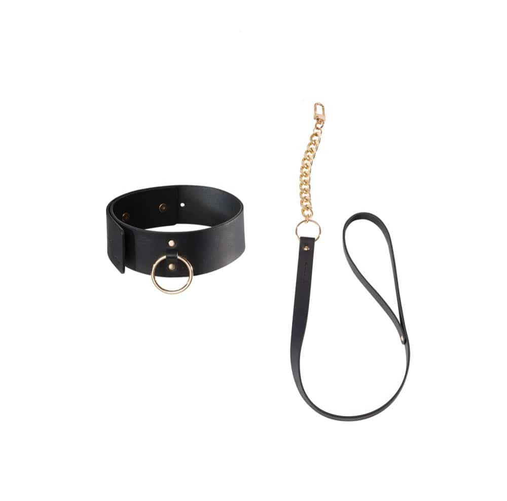 Black BDSM Wide Choker with Leash - Stylish Guler & Les? for Role Play