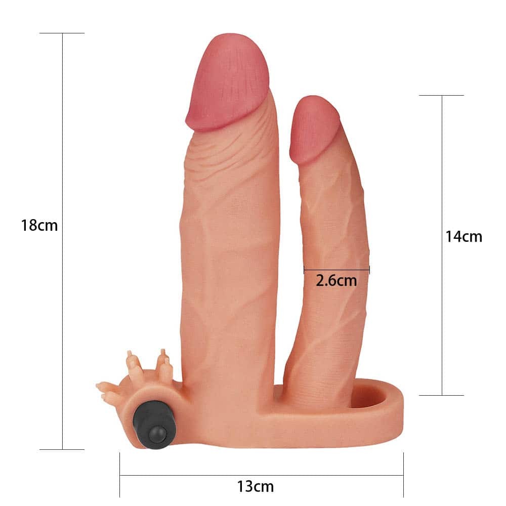 1 Vibrating Double Penis Sleeve - Man?on Dublu pentru Penis, Enhance Pleasure & Stamina