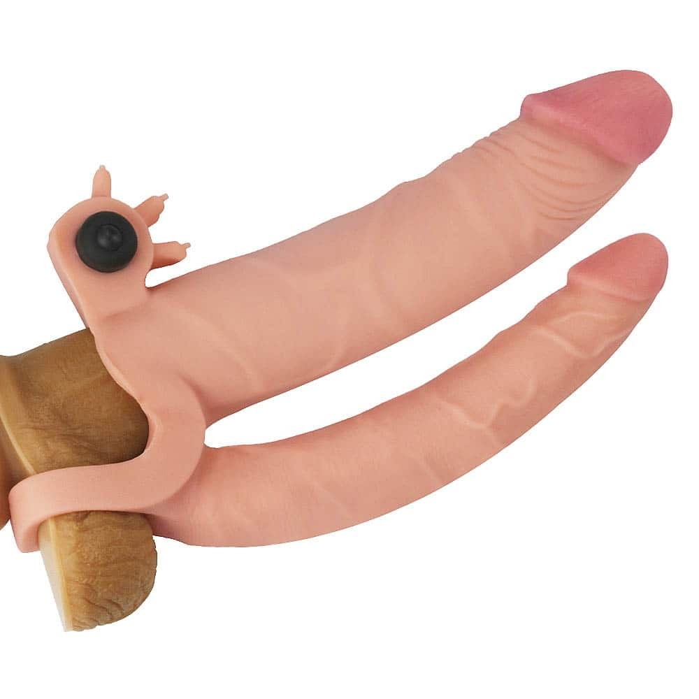 1 Vibrating Double Penis Sleeve - Man?on Dublu pentru Penis, Enhance Pleasure & Stamina