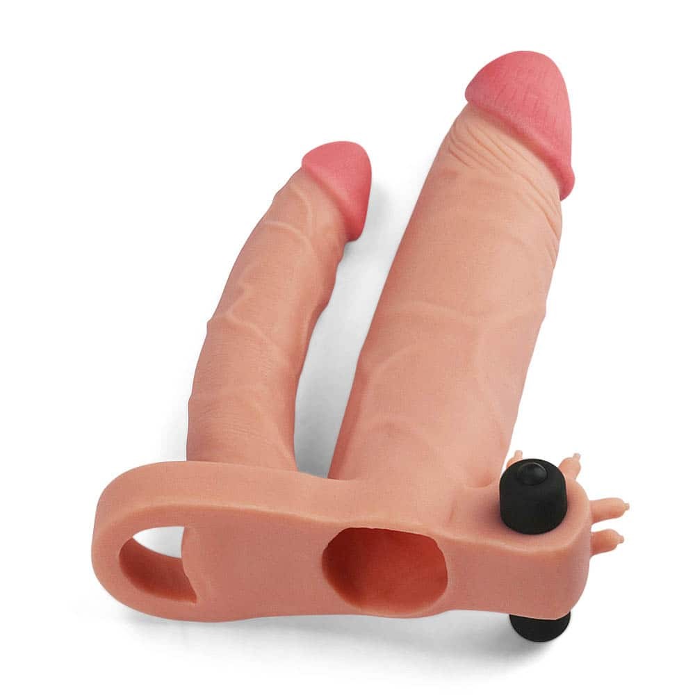 1 Vibrating Double Penis Sleeve - Man?on Dublu pentru Penis, Enhance Pleasure & Stamina