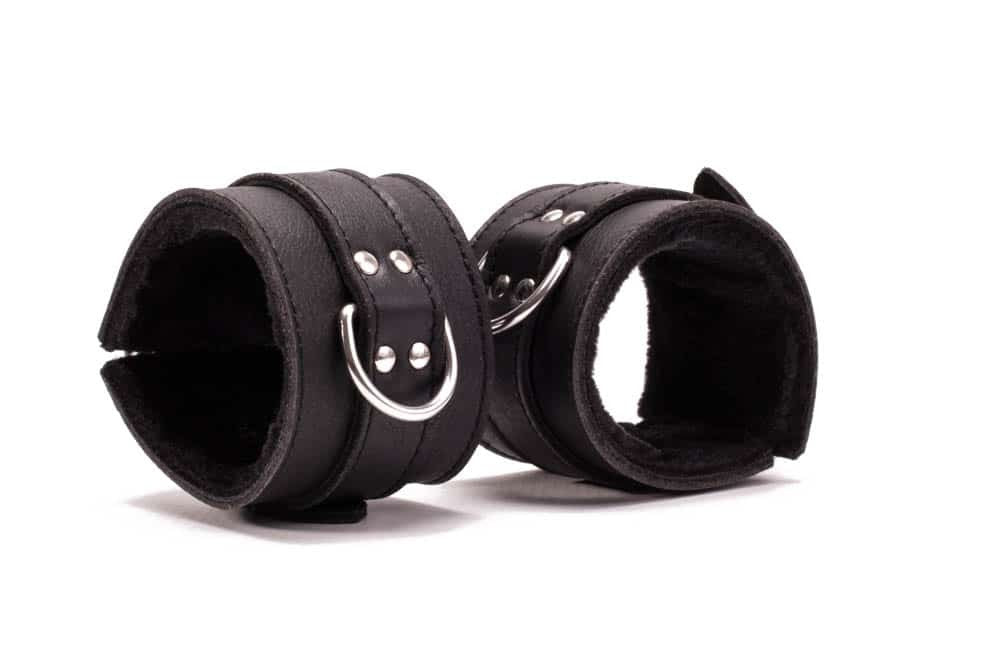 Hand Cuffs Grain Leather Black C?tu?e BDSM