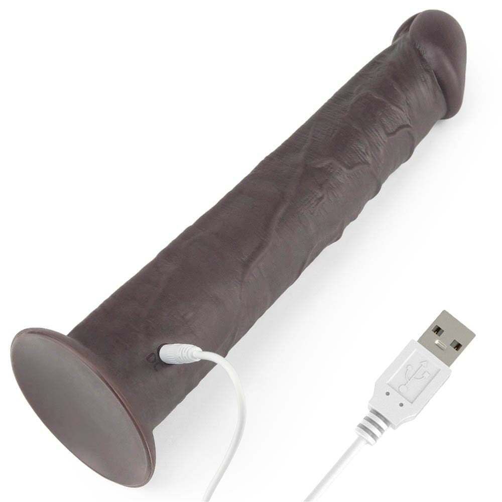 10'' Dual Layered Silicone Brown Vibrator - Flexible Rotating Personal Massager