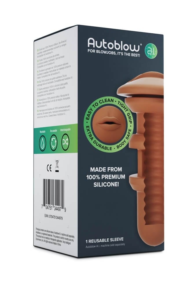 Autoblow A.I. Silicone Mouth Sleeve - Realistic Brown Male Masturbator