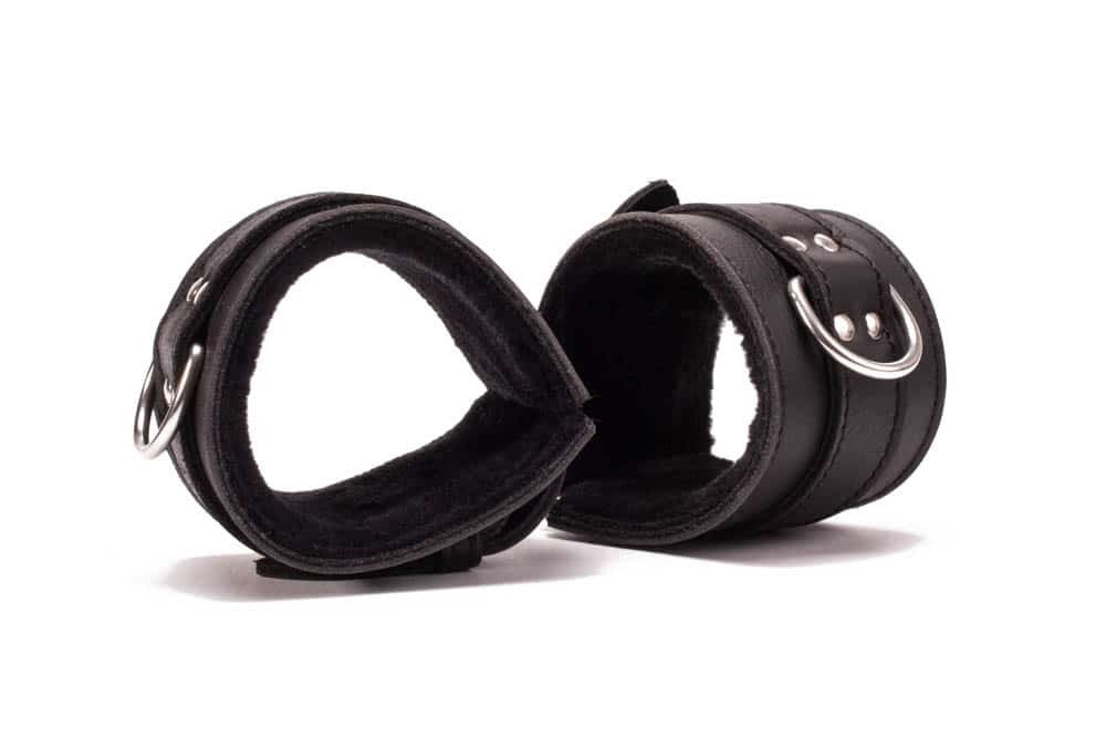 Hand Cuffs Grain Leather Black C?tu?e BDSM