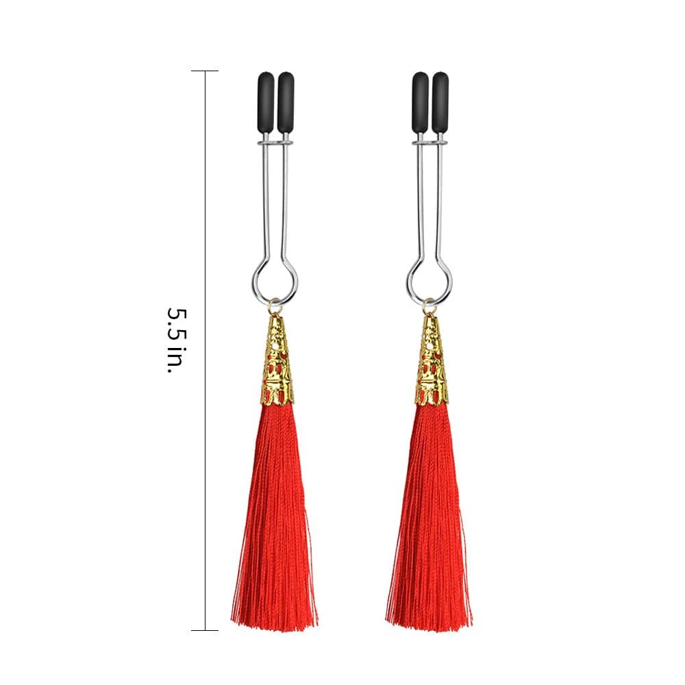 Premium Glamor Tassel Nipple Clamps - Red Cleme pentru Mamelon, Adjustable & Comfortable