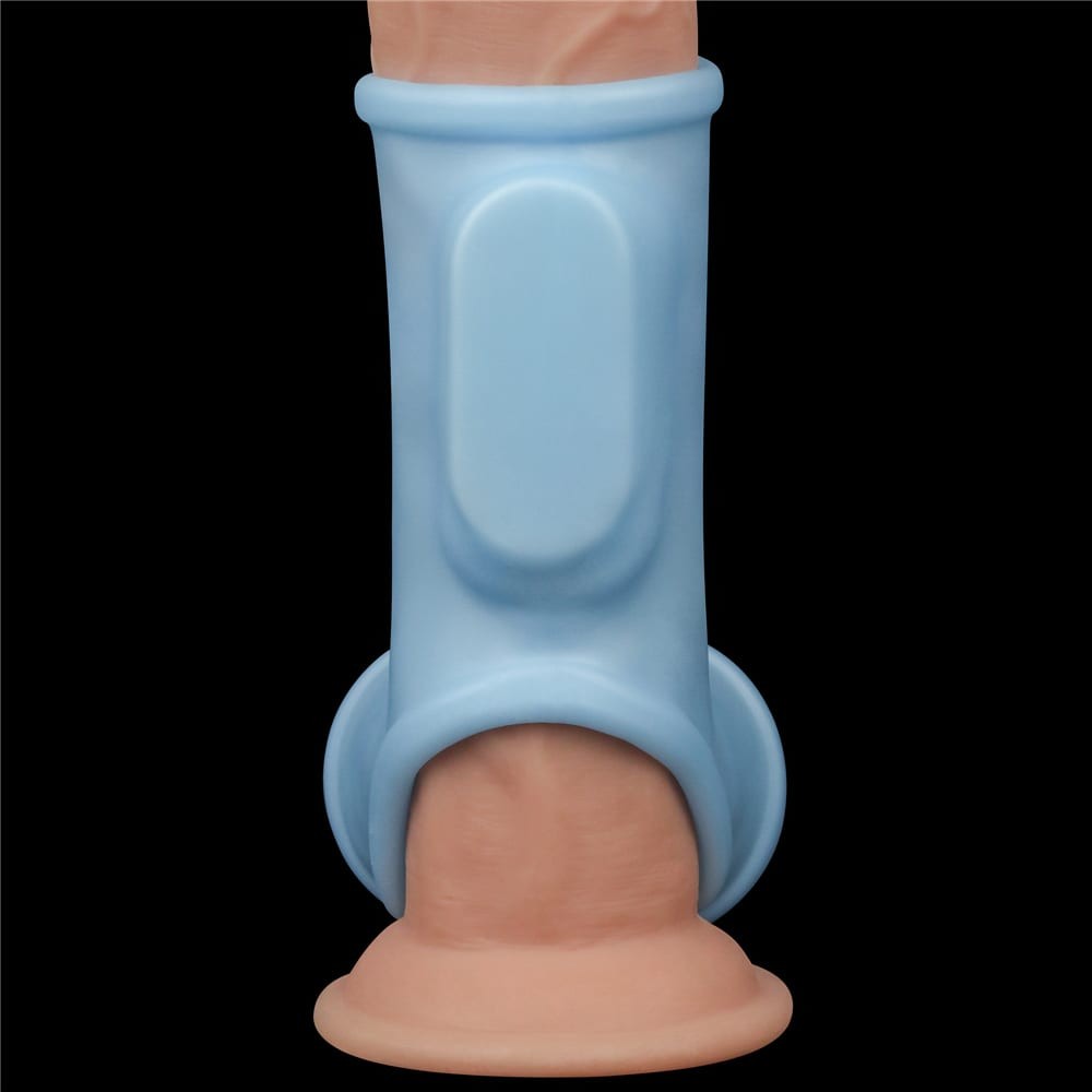 Vibrating Silk Knights Ring with Scrotum Sleeve - Blue Penis Sleeve for Enhanced Pleasure