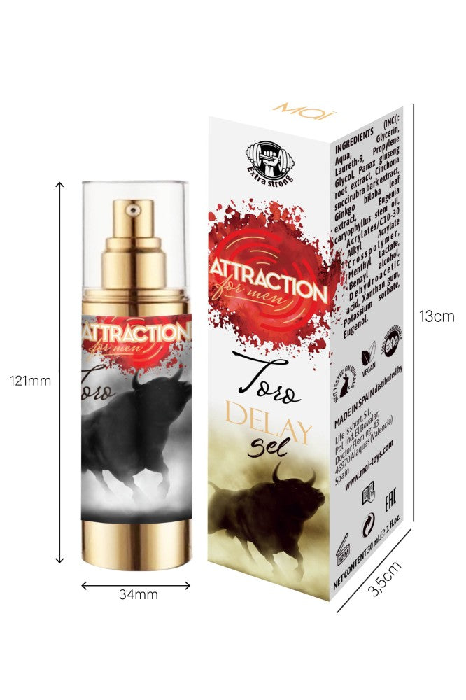 Retarding Gel Attraction Toro 30 ML - Delay Spray for Enhanced Intimacy