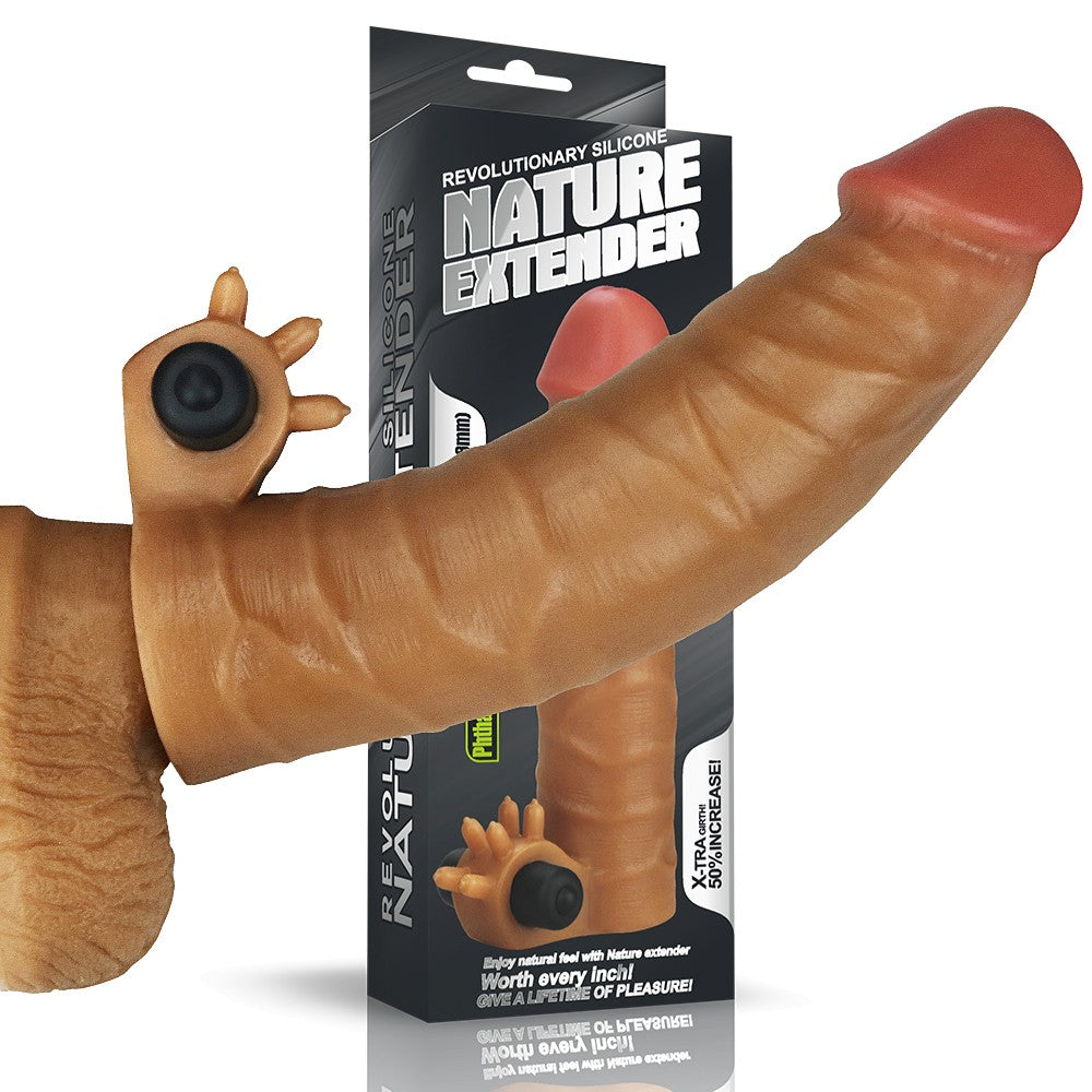 1.5 Vibrating Silicone Penis Extender - Brown - Enhance Pleasure & Performance!