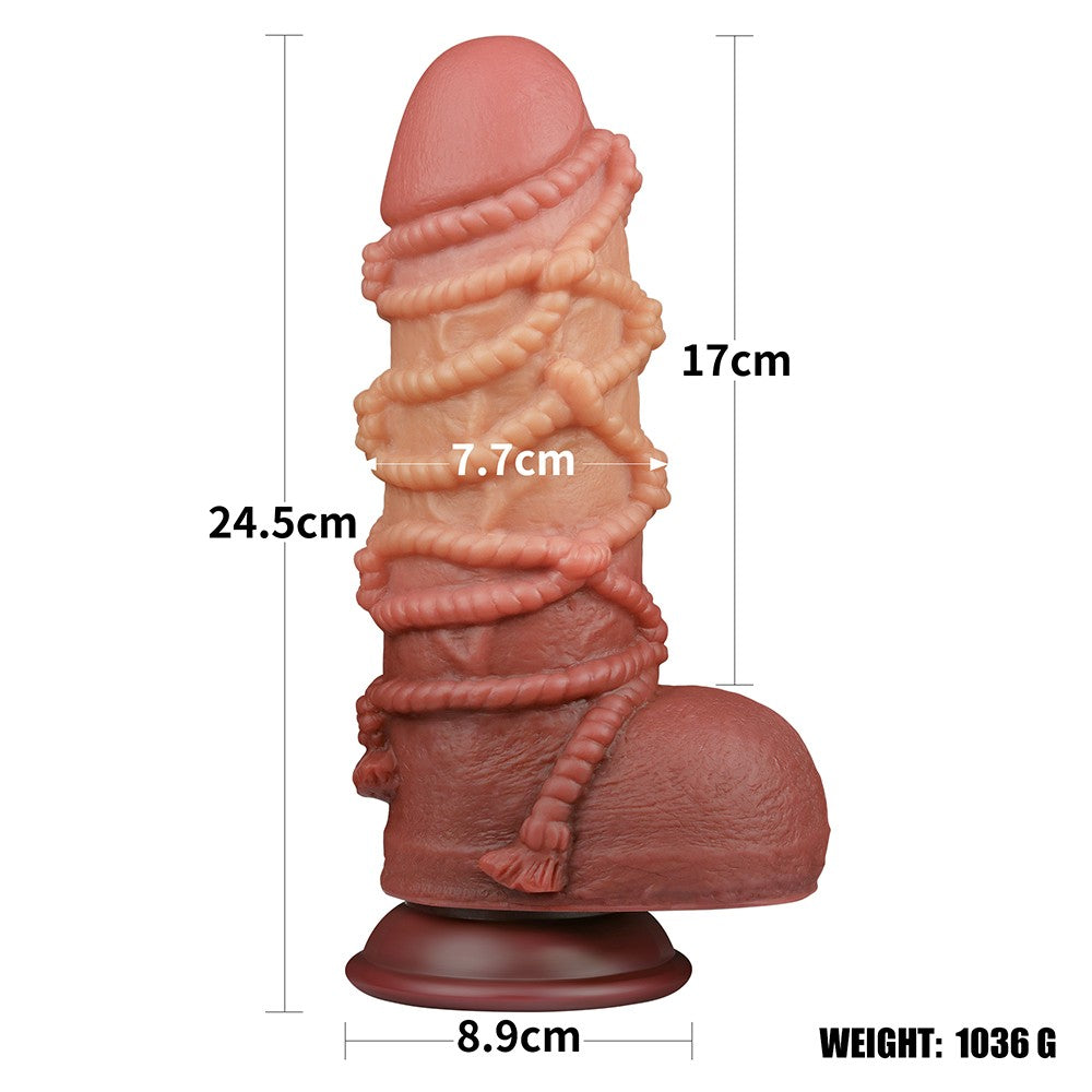 9.5'' Dual Layered Platinum Silicone Cock and Rope Dildo - Realistic Pleasure Toy
