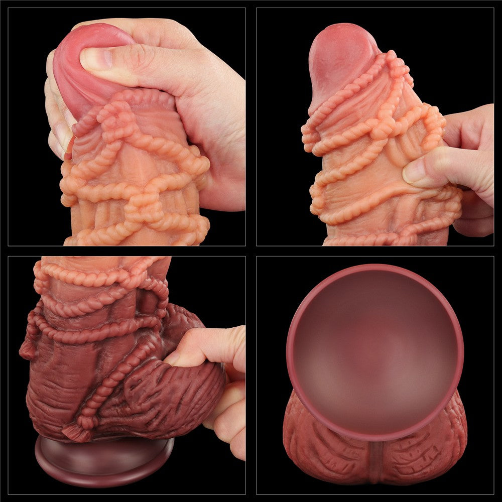 9.5'' Dual Layered Platinum Silicone Cock and Rope Dildo - Realistic Pleasure Toy