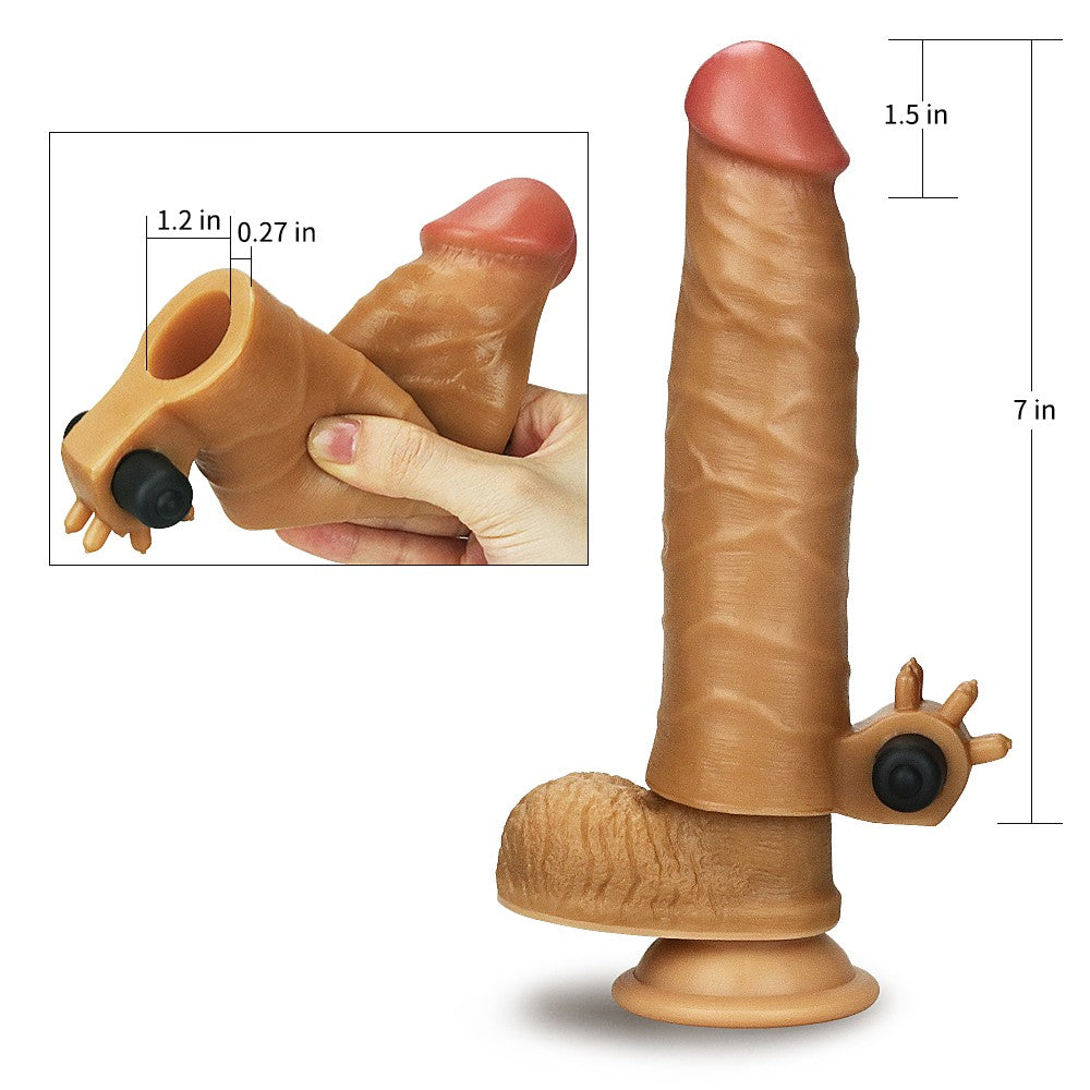 1.5 Vibrating Silicone Penis Extender - Brown - Enhance Pleasure & Performance!