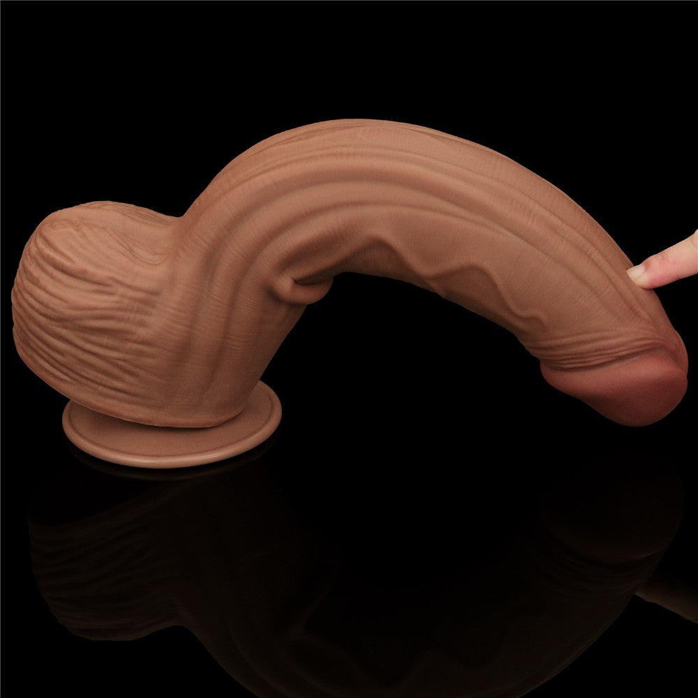 12'' King Size Brown Dual Layer Sliding Skin Dong - Realistic Dildo for Ultimate Pleasure