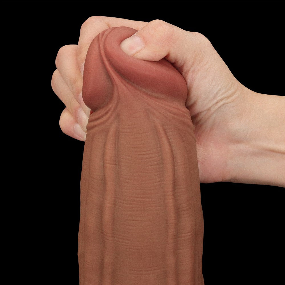 12'' King Size Brown Dual Layer Sliding Skin Dong - Realistic Dildo for Ultimate Pleasure