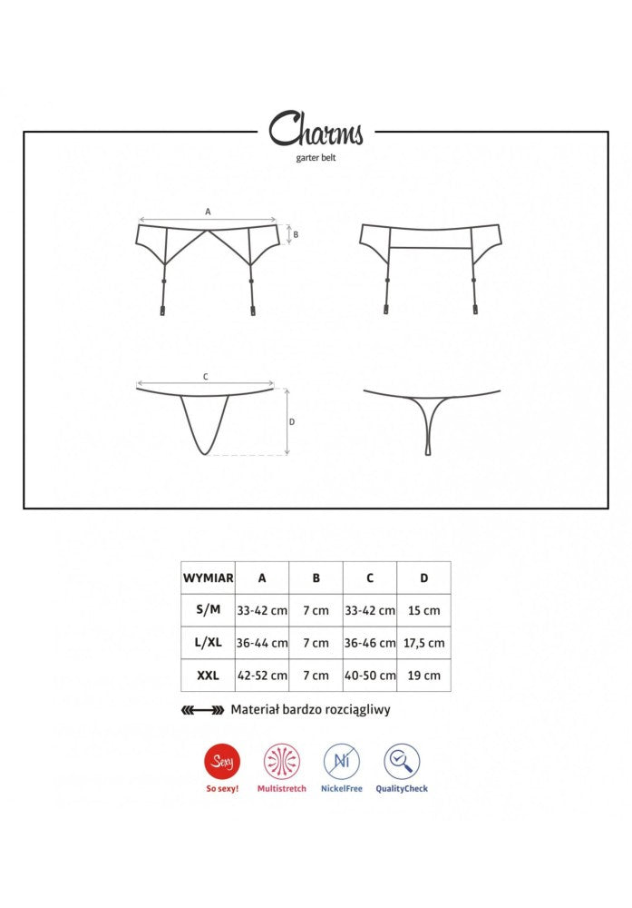 XXL Black Charms Garter Belt & Thong Set - Sexy Corset & Tanga Lingerie