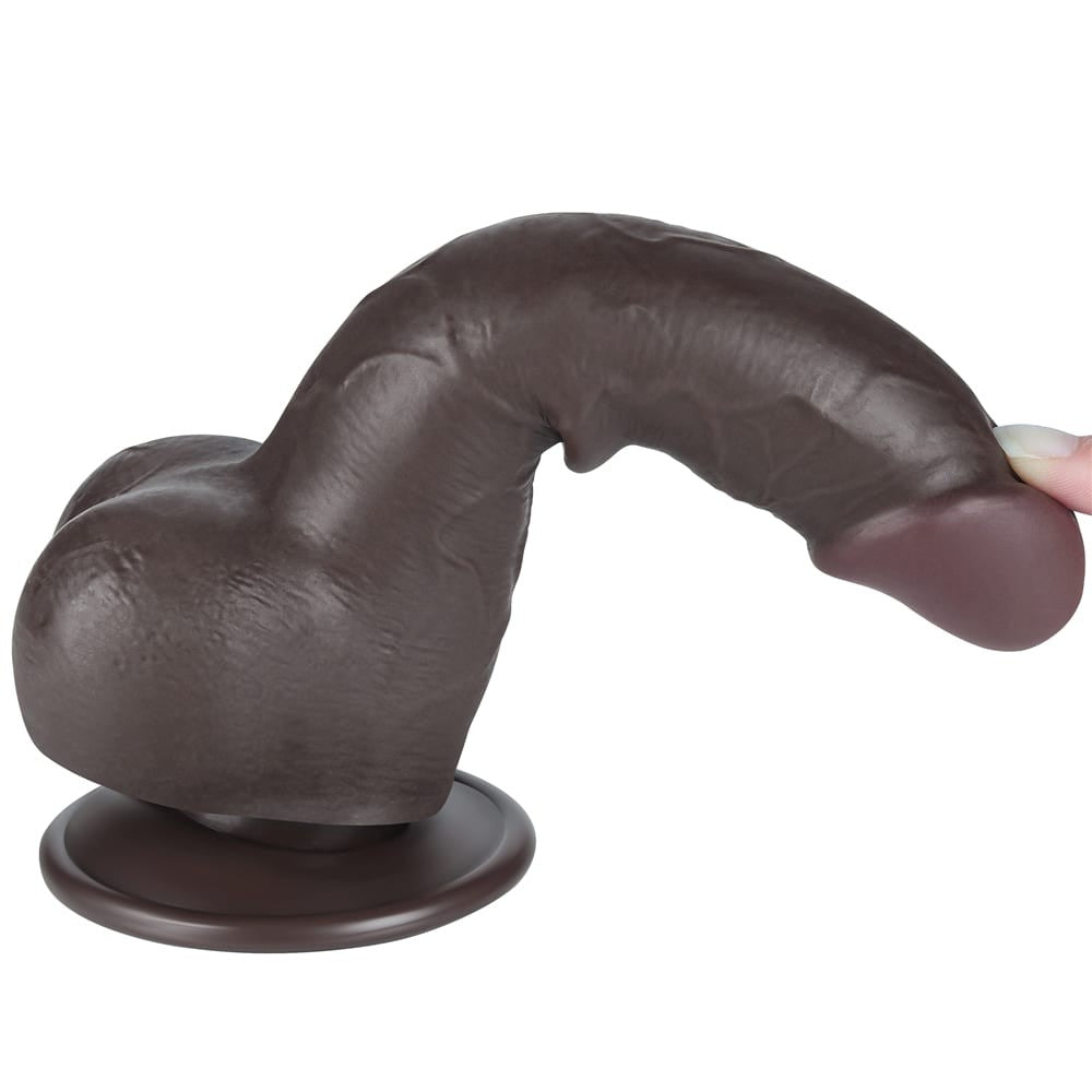 7.5'' Dual Layer Sliding Skin Dong - Realistic Black Dildo for Ultimate Pleasure