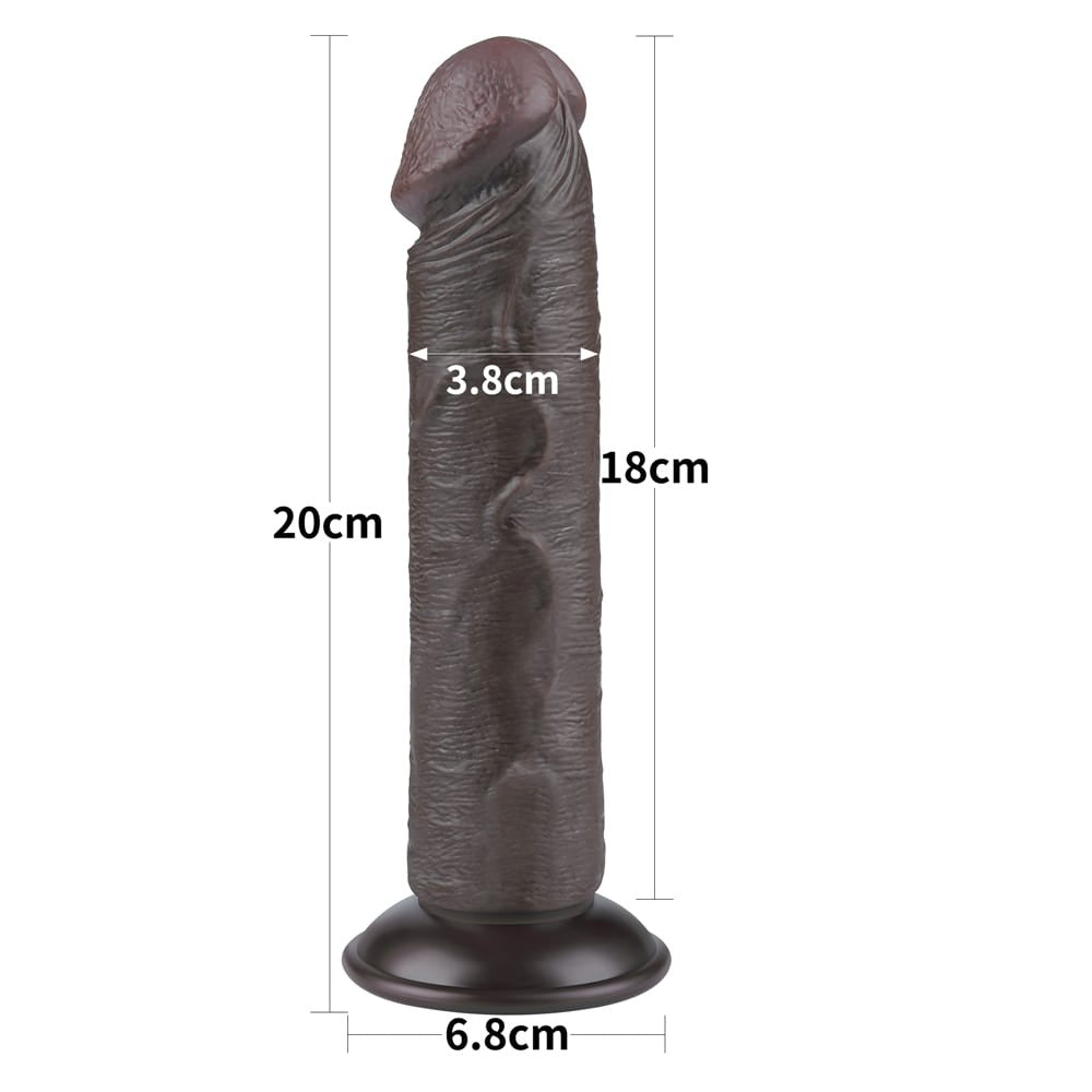 8'' Dual Layer Black Dildo - Realistic Sliding Skin for Pleasure
