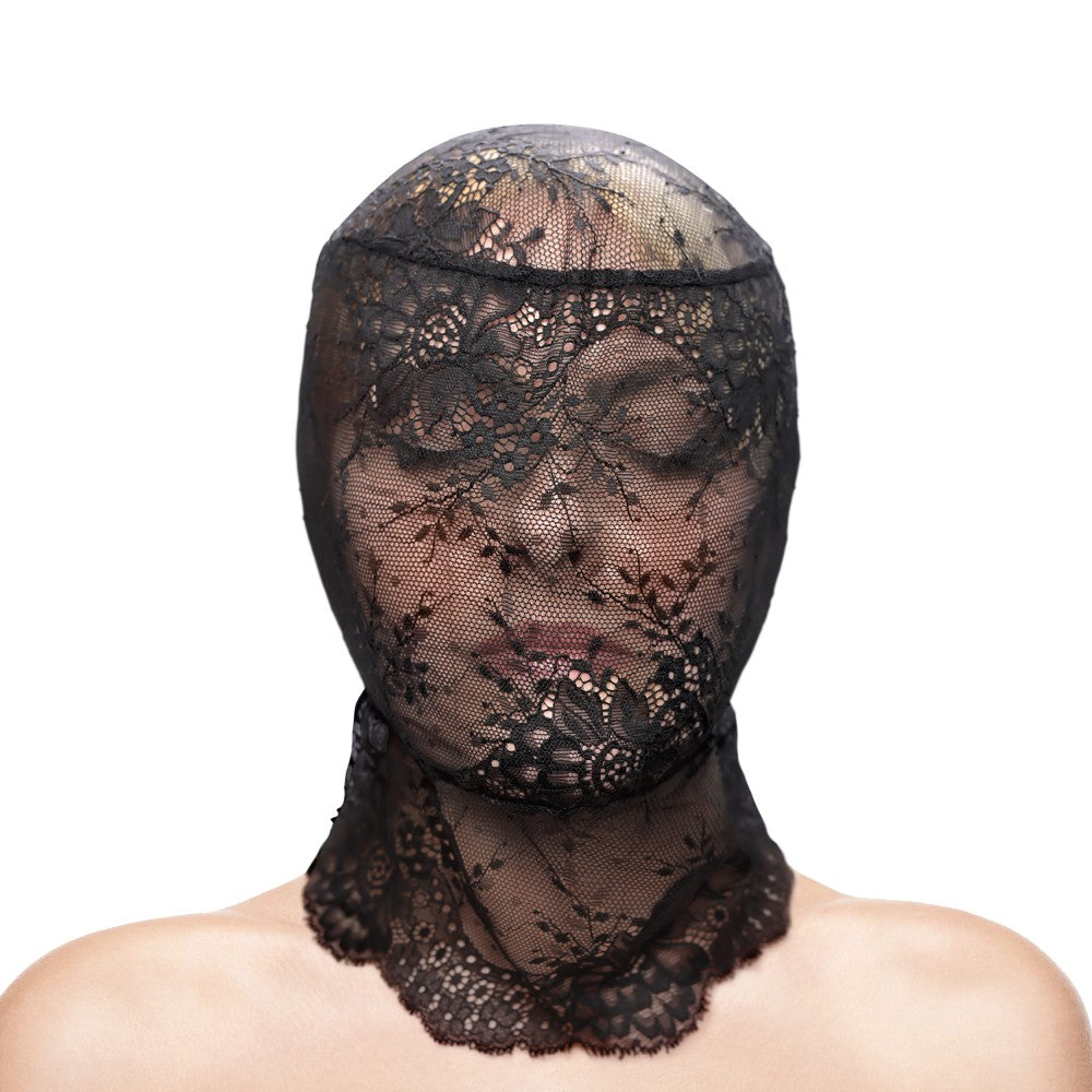 Black Lace Hood - Fetish Fashion Accessory - Masca BDSM Alternate Packaging