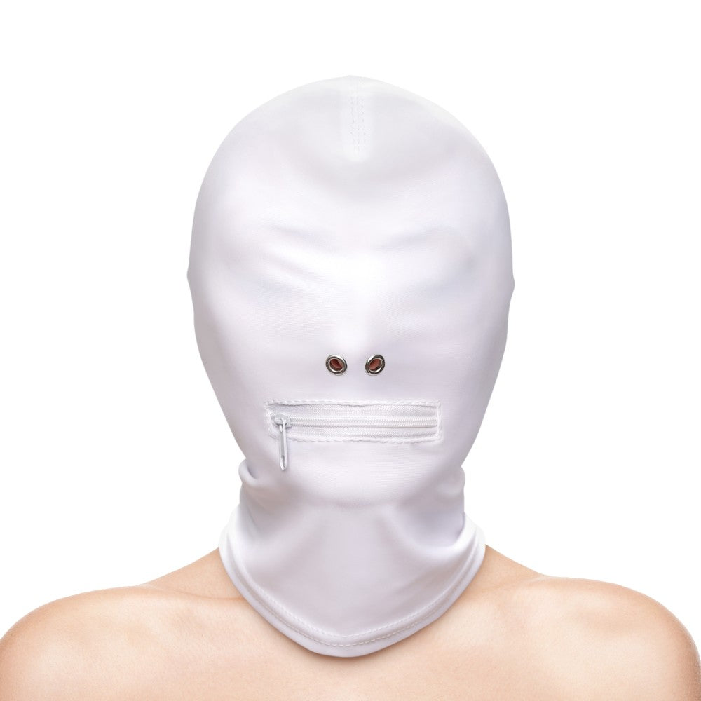 Fetish Fashion Zippered Mouth Hood - White BDSM Mask - Alternate Packaging