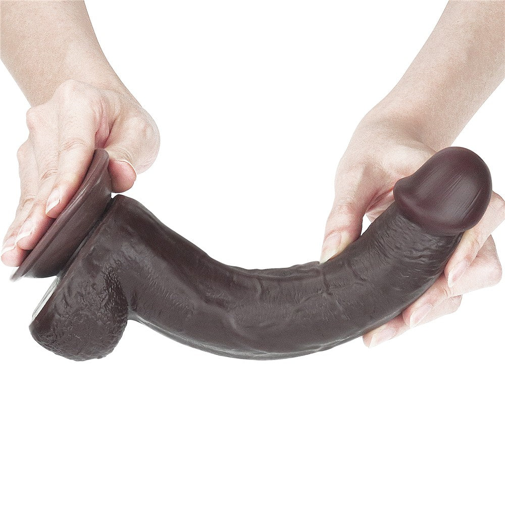 Realistic 9'' Sliding Skin Dual Layer Brown Dildo - Premium Quality Pleasure