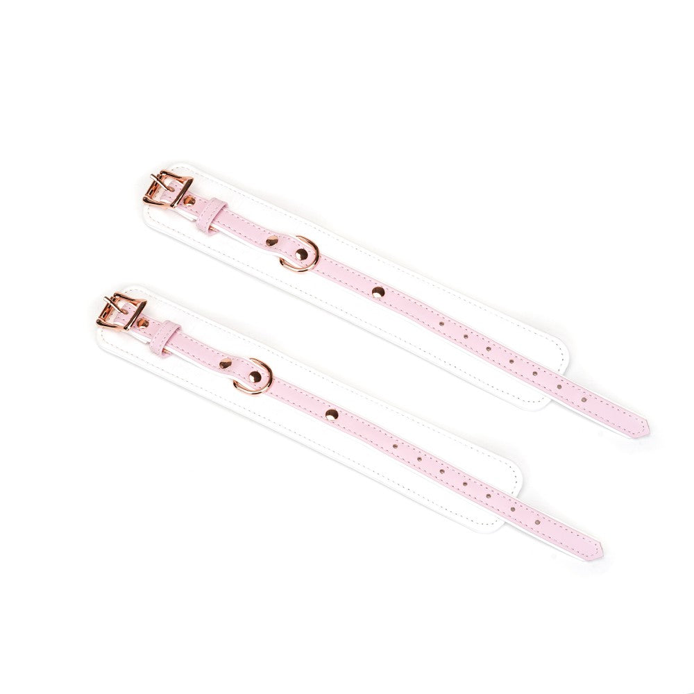 White & Pink Butterfly Fairy Goat Leather Ankle Cuffs - BDSM Restraints for Ultimate Pleasure