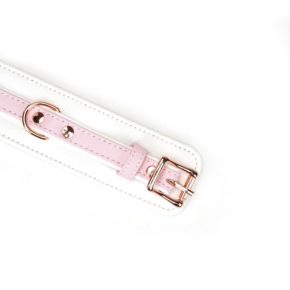 White & Pink Butterfly Fairy Goat Leather Ankle Cuffs - BDSM Restraints for Ultimate Pleasure